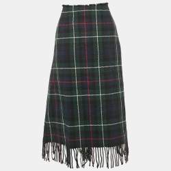 مملوكة مسبقًا تنورة تغليف بولو رالف لورين قماش صوف مربعات مخططة منقطة باللون الأخضر بمقاس متوسط - ميديم