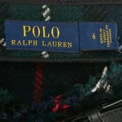 مملوكة مسبقًا تنورة تغليف بولو رالف لورين قماش صوف مربعات مخططة منقطة باللون الأخضر بمقاس متوسط - ميديم