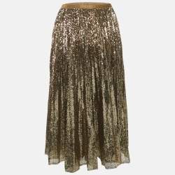 Pre Owned تنورة بولو رالف لورين بليسيه ذهبية مع ترتر مقاس كبير جداً (اكس لارج)