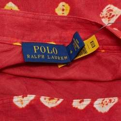 Pre Owned Polo Ralph Lauren Red Block Print Cotton Gauze Maxi Skirt M