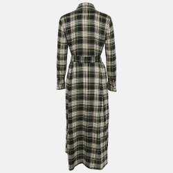 Pre Owned Polo Ralph Lauren Green Checks Cotton Midi Shirt Dress M