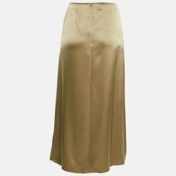 Pre Owned Polo Ralph Lauren Brown Satin Ruche Midi Skirt S