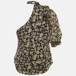 مملوكة مسبقًا Polo Ralph Lauren Black Floral Print One Shoulder Blouse S