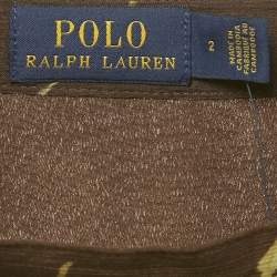 مملوكة مسبقًا تنورة ميدي بولو رالف لورين شيفون بنقشة زهور بني مزينة بالكشكش مقاس صغير - سمول