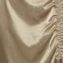 Pre Owned Polo Ralph Lauren Gold Satin Ruched Slit Detail Midi Skirt S