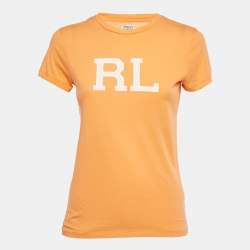 Pre Owned Polo Ralph Lauren Orange Logo Print Jersey T-Shirt XS