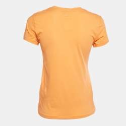 Pre Owned Polo Ralph Lauren Orange Logo Print Jersey T-Shirt XS