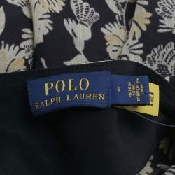 Pre Owned Polo Ralph Lauren Black Floral Printed Neck Tie Detail One Shoulder Top M