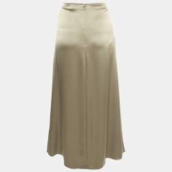 Pre Owned Polo Ralph Lauren Brown Satin Ruched Midi Skirt M