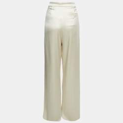 Pre Owned Polo Ralph Lauren Cream Satin Wide-Leg Trousers L