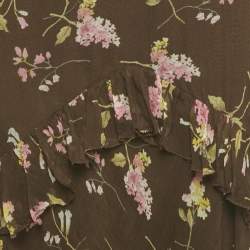 Pre Owned Polo Ralph Lauren Brown Floral Print Chiffon Ruffled Midi Skirt S