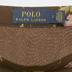 Pre Owned Polo Ralph Lauren Brown Floral Print Chiffon Ruffled Midi Skirt S