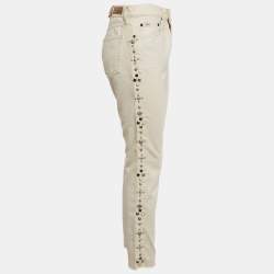 Pre Owned Polo Ralph Lauren White Studded Skinny Jeans M/Waist 28"