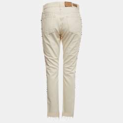 Pre Owned Polo Ralph Lauren White Studded Skinny Jeans M/Waist 28"