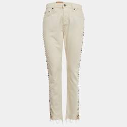 Pre Owned Polo Ralph Lauren White Studded Skinny Jeans M/Waist 28"