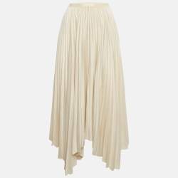 Pre Owned Polo Ralph Lauren Beige Satin Plisse Asymmetric Midi Skirt L