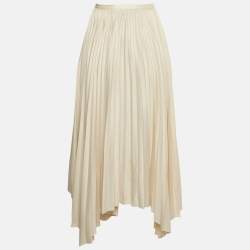 Pre Owned Polo Ralph Lauren Beige Satin Plisse Asymmetric Midi Skirt L