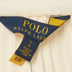 Pre Owned Polo Ralph Lauren Beige Satin Plisse Asymmetric Midi Skirt L