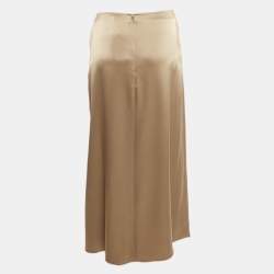 Pre Owned Polo Ralph Lauren Brown Satin Ruched Midi Skirt L