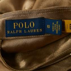 Pre Owned Polo Ralph Lauren Brown Satin Ruched Midi Skirt L