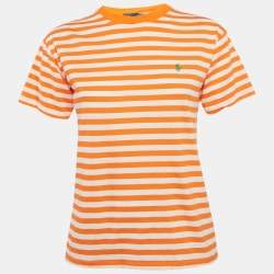 مملوكة مسبقًا Polo Ralph Lauren Orange/White Striped Jersey T-Shirt S