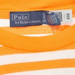 مملوكة مسبقًا Polo Ralph Lauren Orange/White Striped Jersey T-Shirt S