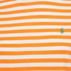 مملوكة مسبقًا Polo Ralph Lauren Orange/White Striped Jersey T-Shirt S