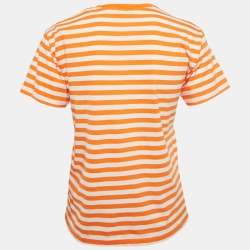 مملوكة مسبقًا Polo Ralph Lauren Orange/White Striped Jersey T-Shirt S