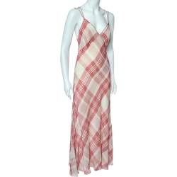 Polo Ralph Lauren Pink Checkered Cross Back Detail Maxi Dress S