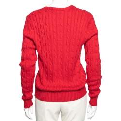 Pre Owned Polo Ralph Lauren Red Cotton Knit Kimberly V-Neck Sweater L
