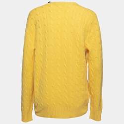 Pre Owned Polo Ralph Lauren Yellow Cable Knit Cashmere Round Neck Sweater M