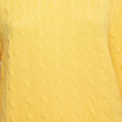 Pre Owned Polo Ralph Lauren Yellow Cable Knit Cashmere Round Neck Sweater M