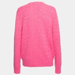 Pre Owned Polo Ralph Lauren Pink Cable Knit Cashmere Long Sleeve Jumper XL