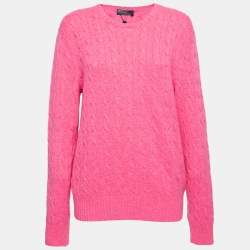 Pre Owned Polo Ralph Lauren Pink Cable Knit Cashmere Long Sleeve Jumper XL