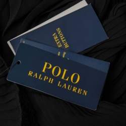 Pre Owned Polo Ralph Lauren Black Crepe Lace Trimmed Anabelle Pleated High Neck Dress S