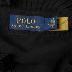 Pre Owned Polo Ralph Lauren Black Crepe Lace Trimmed Anabelle Pleated High Neck Dress S