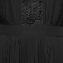 Pre Owned Polo Ralph Lauren Black Crepe Lace Trimmed Anabelle Pleated High Neck Dress S