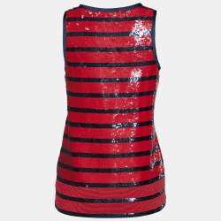 Pre Owned Polo Ralph Lauren Red & Navy Blue Sequined Tank Top S