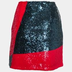 Pre Owned Polo Ralph Lauren Navy Blue & Red Sequin Embellished Short Skirt S