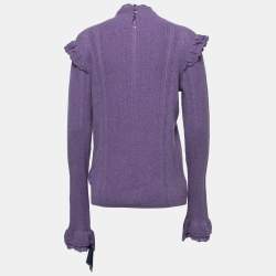 مملوكة مسبقًا Polo Ralph Lauren Purple Merino Wool Ruffled Sweater L