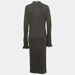 Pre Owned Polo Ralph Lauren Olive Green Merino Wool Knitted Midi Dress L