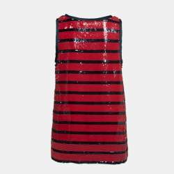 Pre Owned Polo Ralph Lauren Red & Blue Striped Sequined Tank Top M