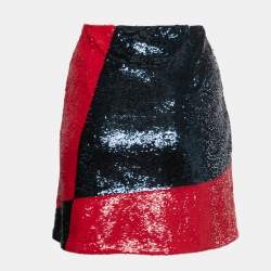 Pre Owned Polo Ralph Lauren Blue & Red Colorblock Sequined Mini Skirt M