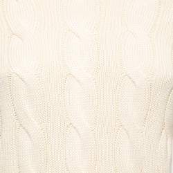 Pre Owned Polo Ralph Lauren Cream Striped Cable Knit Sweater S