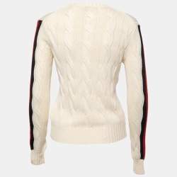 Pre Owned Polo Ralph Lauren Cream Striped Cable Knit Sweater S
