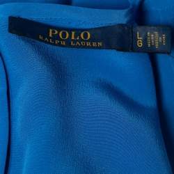 Pre Owned Polo Ralph Lauren Royal Blue Silk Short Sleeve Blouse L