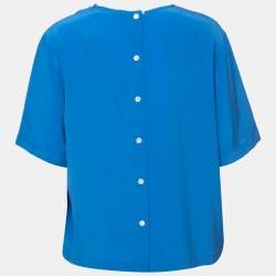 Pre Owned Polo Ralph Lauren Royal Blue Silk Short Sleeve Blouse L