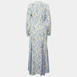 Pre Owned Polo Ralph Lauren Blue Floral Printed Silk Maxi Dress S