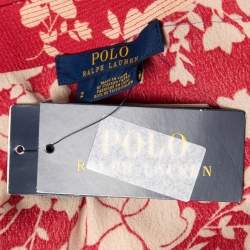 Pre Owned Polo Ralph Lauren Red Floral Printed Crepe Wrap Maxi Dress S