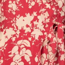 Pre Owned Polo Ralph Lauren Red Floral Printed Crepe Wrap Maxi Dress S